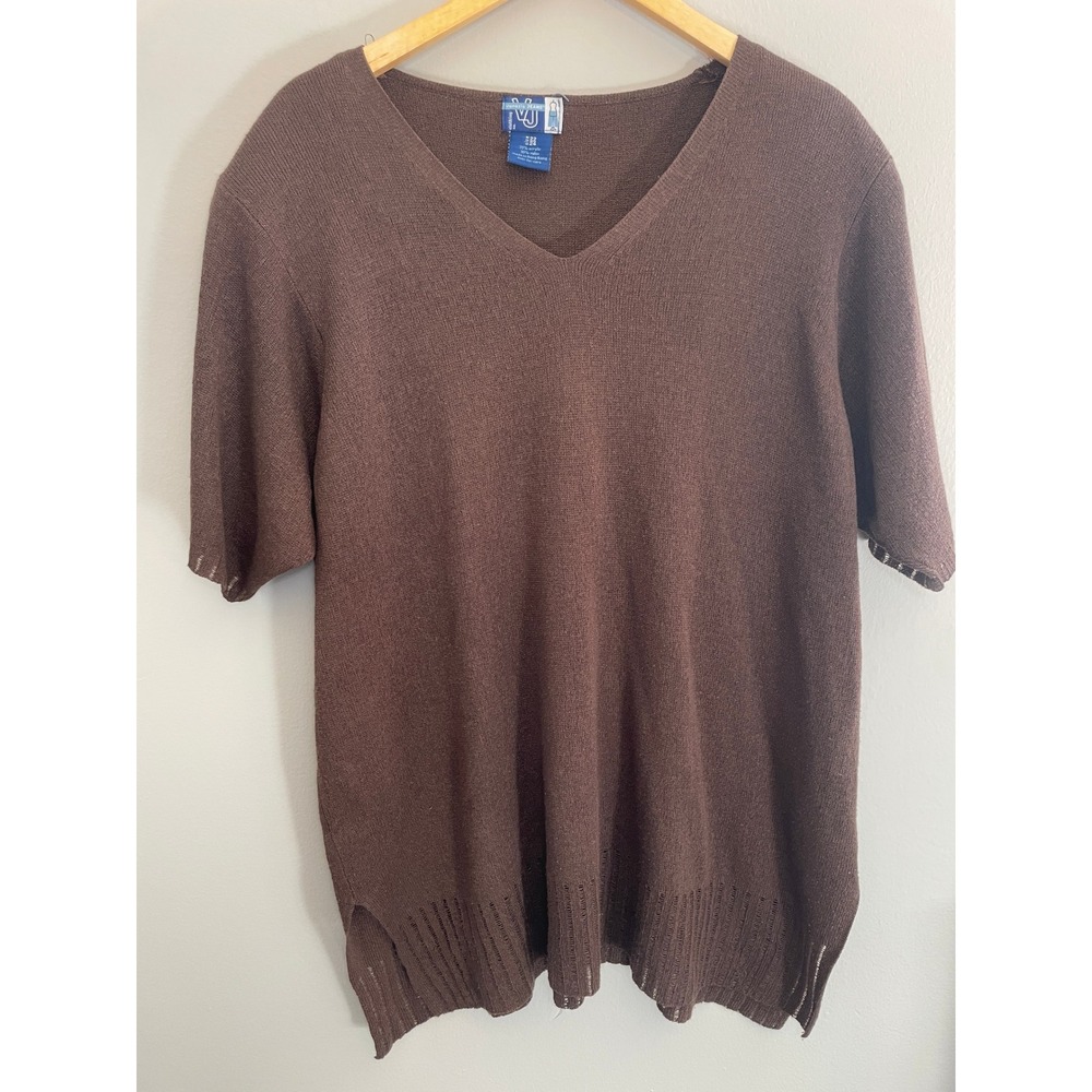 Venezia Jeans Brown V-Neck Short Sleeve Knit Top Sweater Plus Size 22 24 Vintage